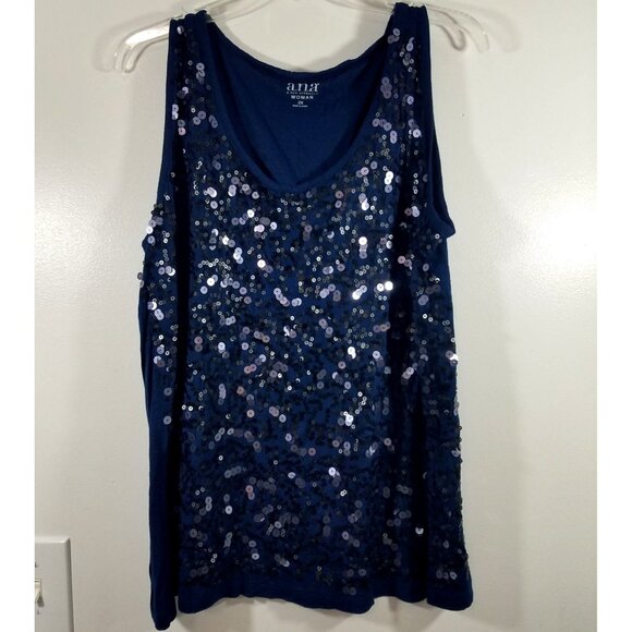 A.N.A. A New Approach Womens Tank Top Size 2X Blue Navy Blue Sequined - Picture 1 of 5